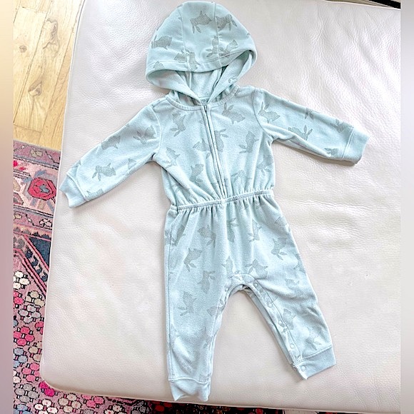 Carter's Other - 4/$20💥12M Carter's Fleece Teal Hooded Romper Footless Playsuit Onesie, Bunnies